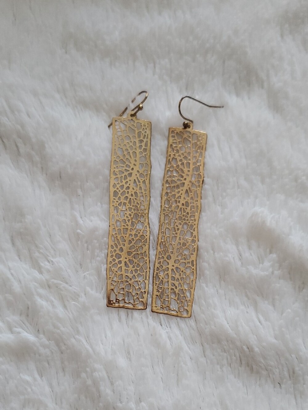 Gold Filigree Rectangular Drop Earrings - Women Jewelry